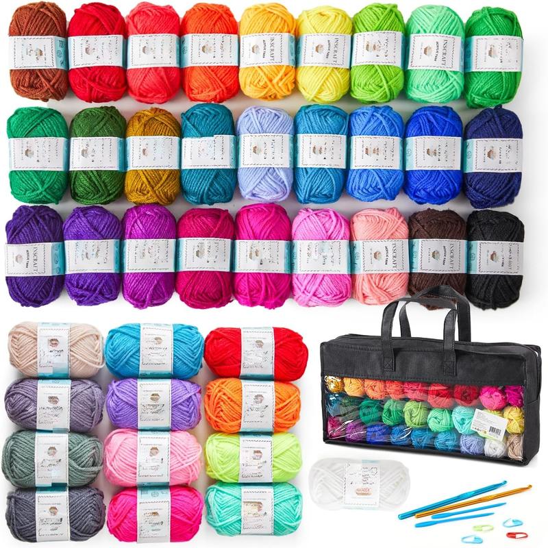 48 count Crochet Yarn Kit, 1400 Yards 40 Colors Acrylic Yarn Skeins, 2 Crochet Hooks, 2 Weaving Needles, 4 Stitch Markers, 1 Bag, for Crocheting & Knitting, Gift for Beginners and Adults