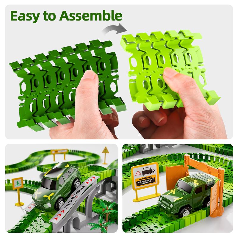 Dinosaur Forest Racing Free Splicing DIY Track 169 PCS Accessories Set, Track Racing Toy Birthday Christmas Halloween Gift,2 Dino Toys with 6 Dino Car