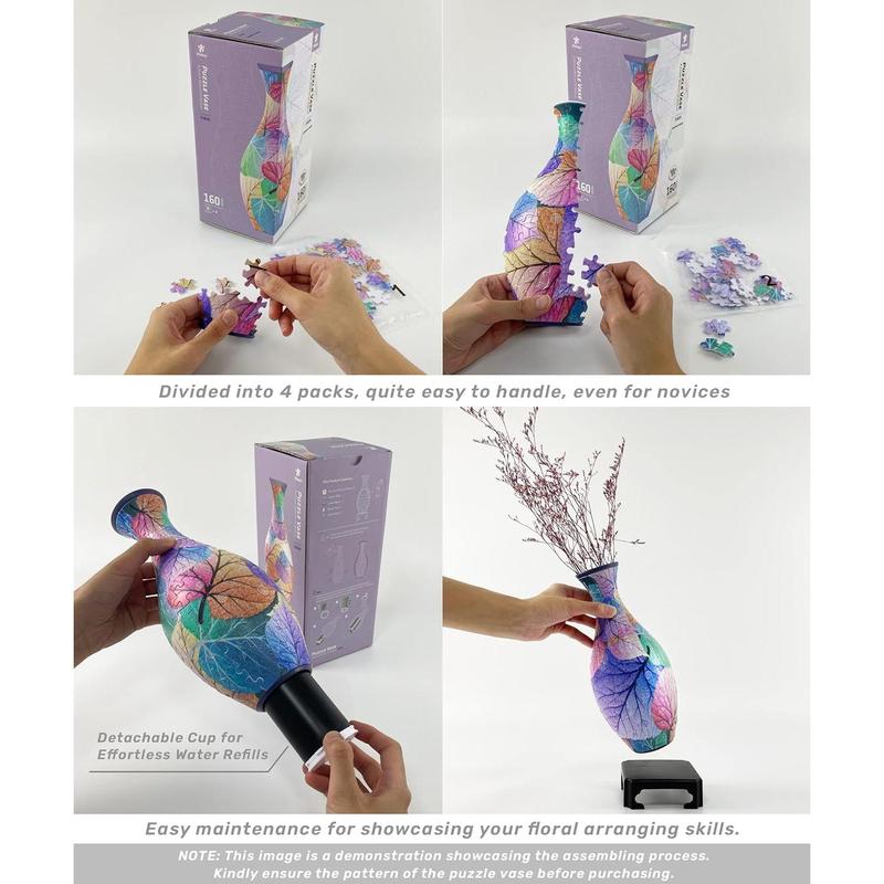 3D Puzzle Vase Unique Flower Vase Made by 160 Curved Plastic Puzzle Pieces House Warming Gift for Flower Arrangements and Home Decoration - [S1035] (Translucent, Flowers and Birds)