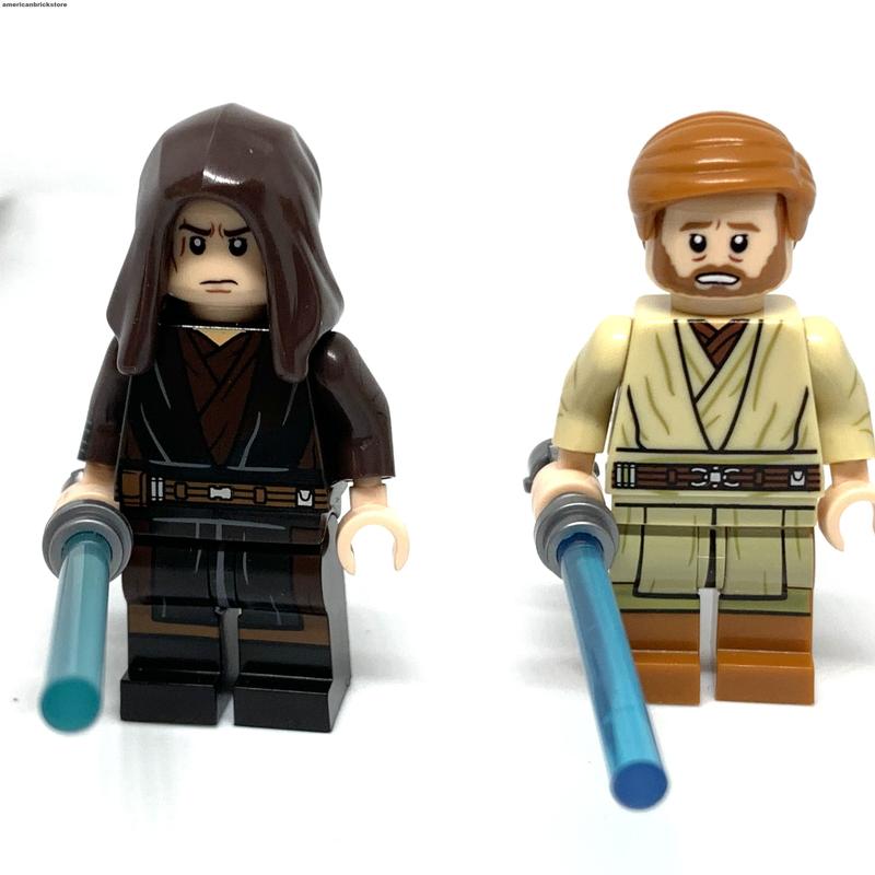 Anakin Skywalker vs Obiwan Kenobi Minifigures Star Clone Wars Jedi Mustafar Duel Blue Lightsabers