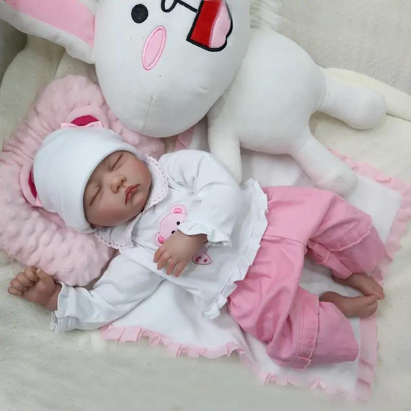 20 Inch Reborn Doll, 1 Set Handmade Simulated Newborn Doll with Pacifier, Milk Bottle, Diaper, Diaper Pad & Exquisite Gift Box, Birthday Gift