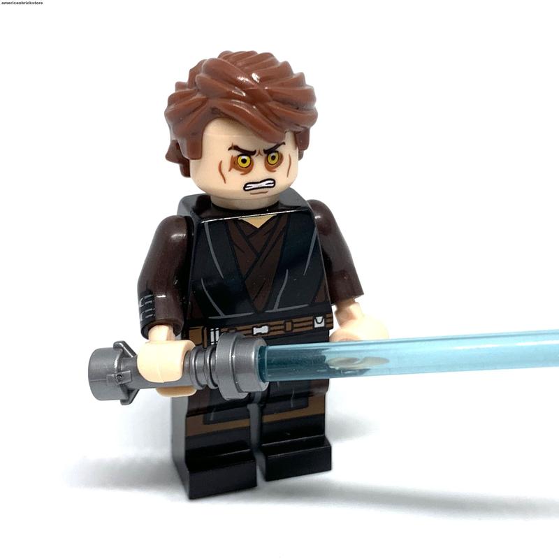 Anakin Skywalker vs Obiwan Kenobi Minifigures Star Clone Wars Jedi Mustafar Duel Blue Lightsabers