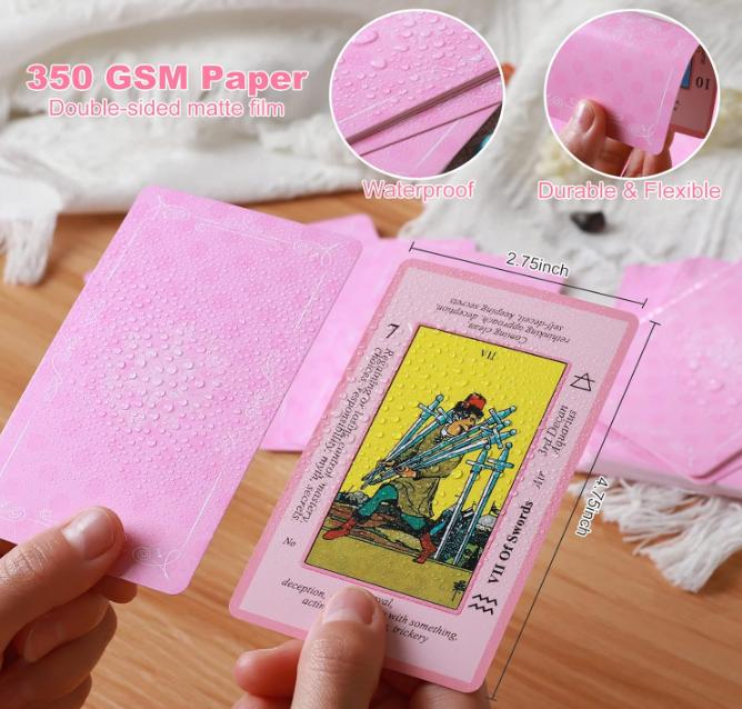 Myripoly Pink Tarot Cards Deck Set for Beginners with Meanings On Them-Tarot Card with Guidebook-(Free Velvet Tarot Bag Pouch)-tarot card