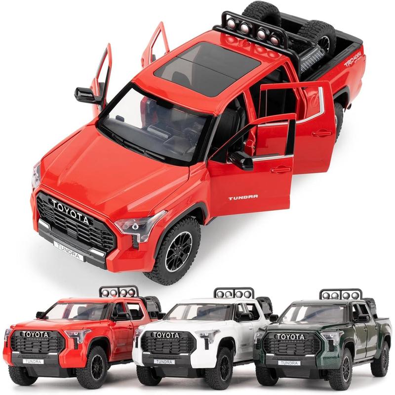 1:24 Tundra Off-Road Pickup Car Model, Pull Back Diecast Truck Toy with Sounds＆Lights for Kids Boys Girls and Adults, Gift Red