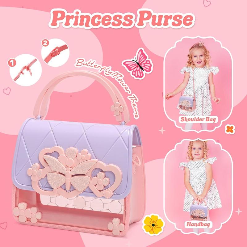 New Year Little Girls Play Purse, Toddler Purse Set, Handbag, Heels, Pretend Makeup, Toy Phone, Light-Up Magic Wand & Princess Jewelry