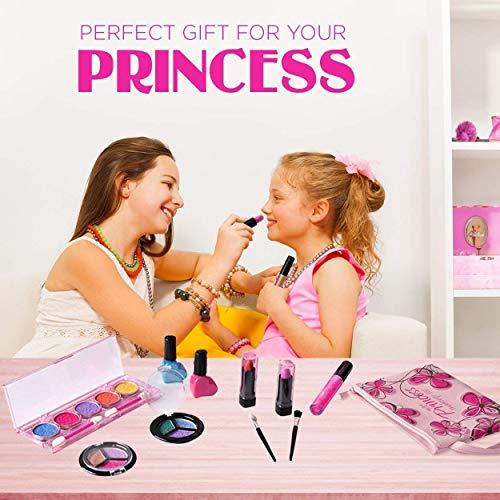 Playkidz Real Washable Play Make Up Set for Princess - Kids Makeup Kit for Girls Non Toxic - Full Makeup Dress Up Set with Bag. (11 PC)