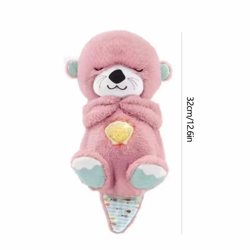 32cm Cute Soothing Otter Calming Anxiety Relief Breathing otter Toy Sleep Buddy Plush Music Doll With Lights