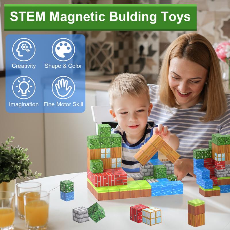 Magnetic Blocks-64PCS Magnetic Building Blocks Magnetic Tiles Stacking, Build-Magnet-World Set, STEM Montessori Sensory Toy smagnet blocks