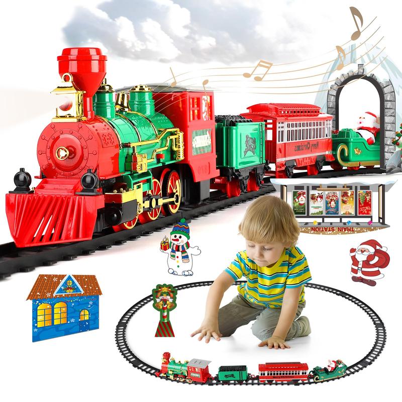 Christmas Train Set with Smoke, Light and Sounds for Kids, Toy Train Set for Ages 3-8+ Years Old Boys, Green，Best Christmas Gift