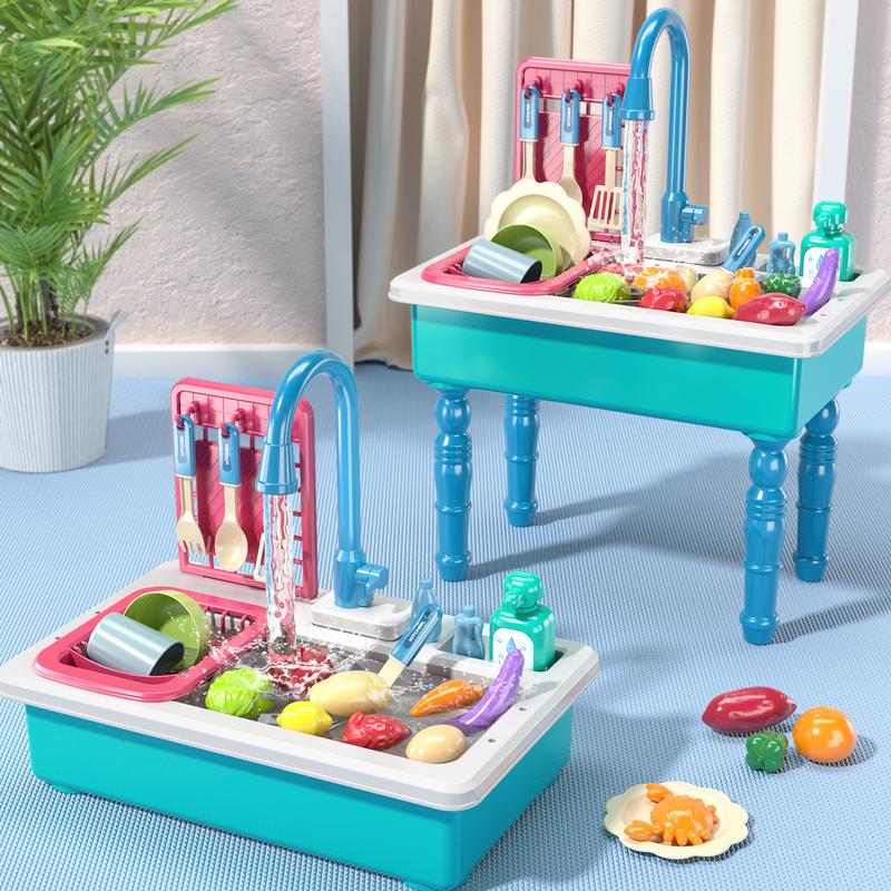 Automatic water circulation sink toys, toy food tableware accessories, kitchen set toys, Christmas gift role play sets