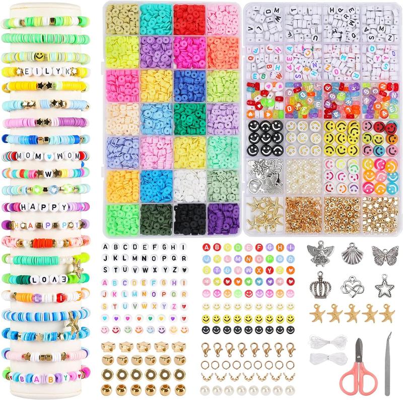 5000 Clay Beads for Bracelet Making Kits, 28 Colors Flat Clay Heishi Beads Jewelry Accessory, Strings for Jewelry Making Kit Bracelets Necklace