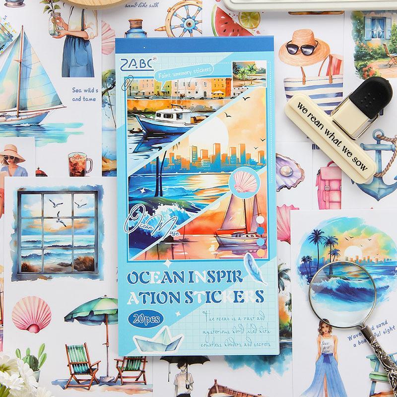 Beach Themed Sticker, 20pcs set Vintage Scrapbooking Sticker, DIY Decorative Decals for Scrapbooking, Journaling, Gift Wrapping