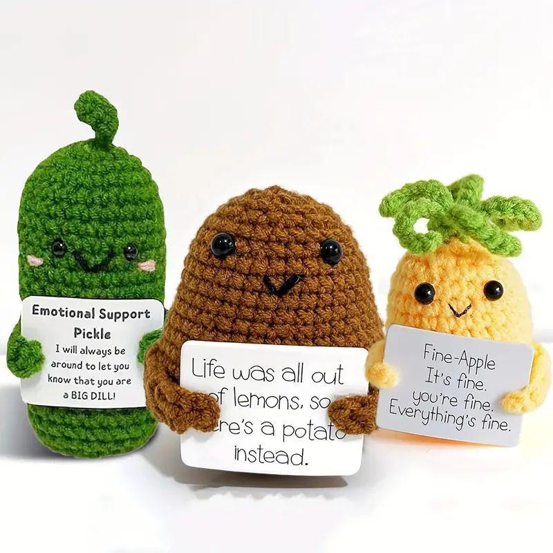 Handmade Mini Funny Positive Emotional Support Pickle, Christmas Crochet Gifts Cute Stuff Funny Knitted Wool Handwoven Ornaments