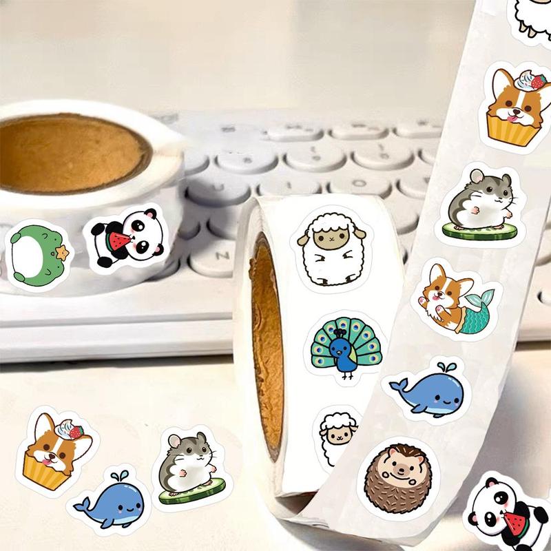 Cartoon Animal Pattern Sticker (500pcs roll), Cute Decorative Sticker, DIY Decals for Water Bottle, Laptop, Phone Case, Scrapbooking, Journal Making