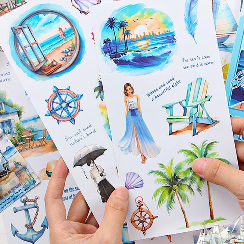 Beach Themed Sticker, 20pcs set Vintage Scrapbooking Sticker, DIY Decorative Decals for Scrapbooking, Journaling, Gift Wrapping