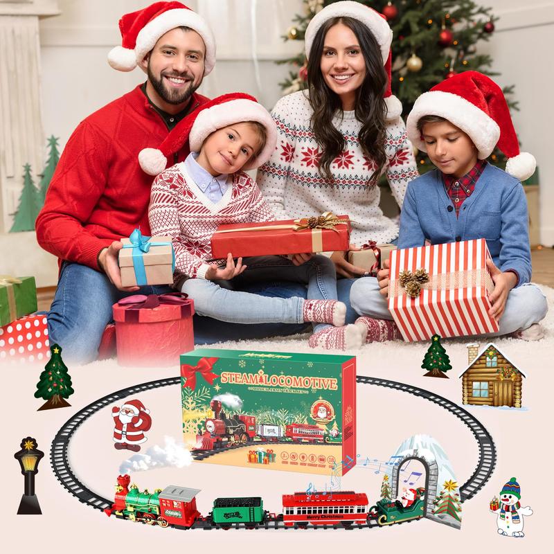 Christmas Train Set with Smoke, Light and Sounds for Kids, Toy Train Set for Ages 3-8+ Years Old Boys, Green，Best Christmas Gift