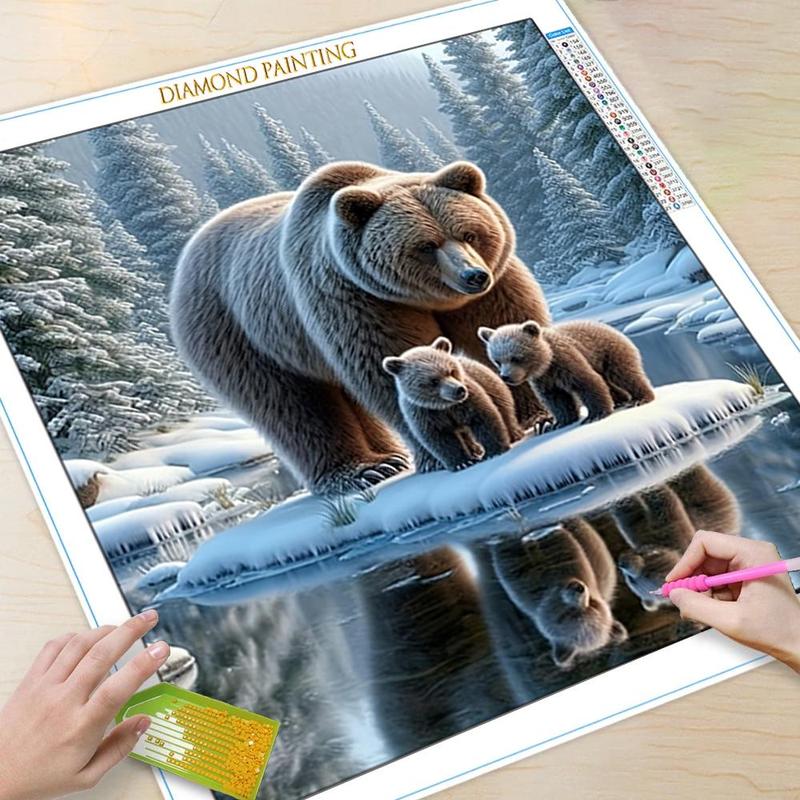 Cute Bear Pattern Diamond Arts Colorful Painting Kit without Frame, 5D Diamond Arts Crafts Kit, DIY Wall Art Decorations for Home