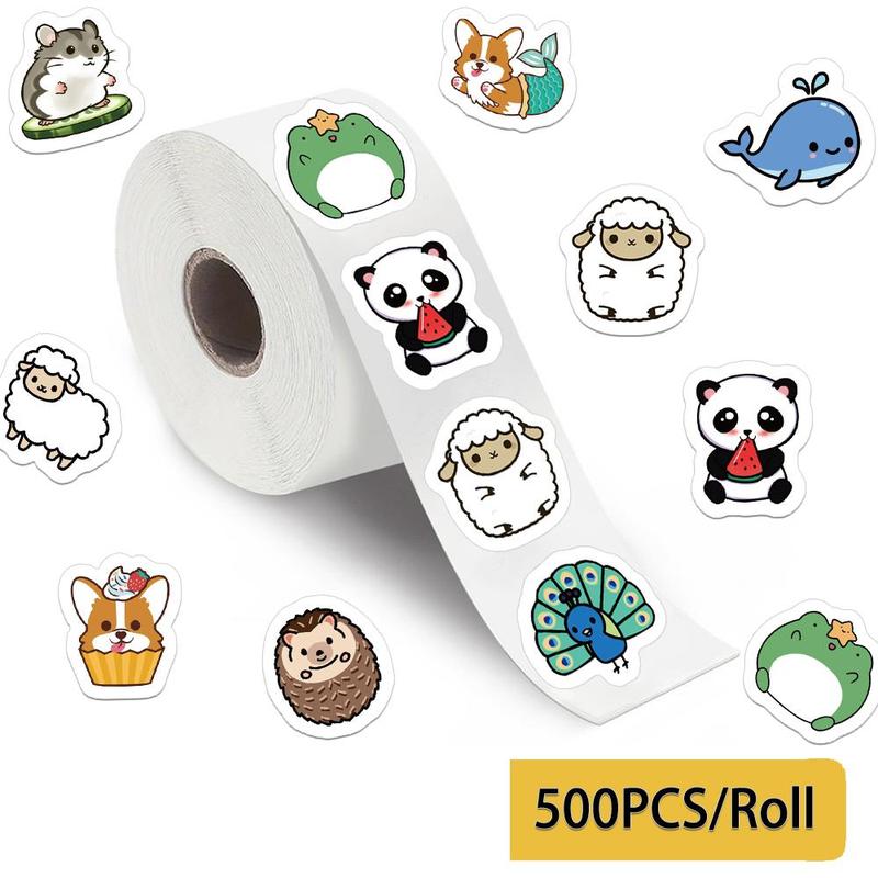 Cartoon Animal Pattern Sticker (500pcs roll), Cute Decorative Sticker, DIY Decals for Water Bottle, Laptop, Phone Case, Scrapbooking, Journal Making