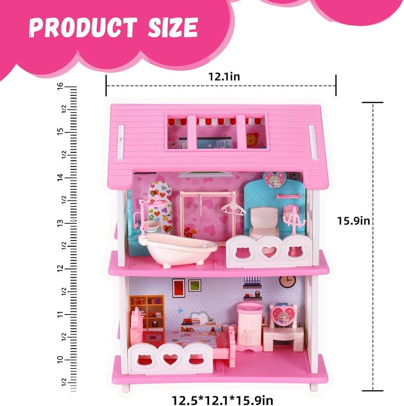 Christmas Doll House Girl Toys Dream Dollhouse 2-Story 4 Rooms Playhouse with 1 Dolls,3 Sets Doll Clothes, Lights, Furniture and Accessories, Pretend Play Toddler Doll Houses for Kids 3-8+ Year Old Gift