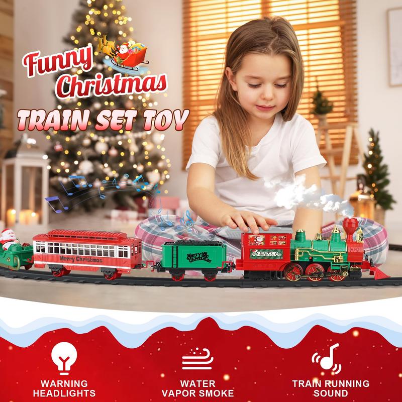 Christmas Train Set with Smoke, Light and Sounds for Kids, Toy Train Set for Ages 3-8+ Years Old Boys, Green，Best Christmas Gift