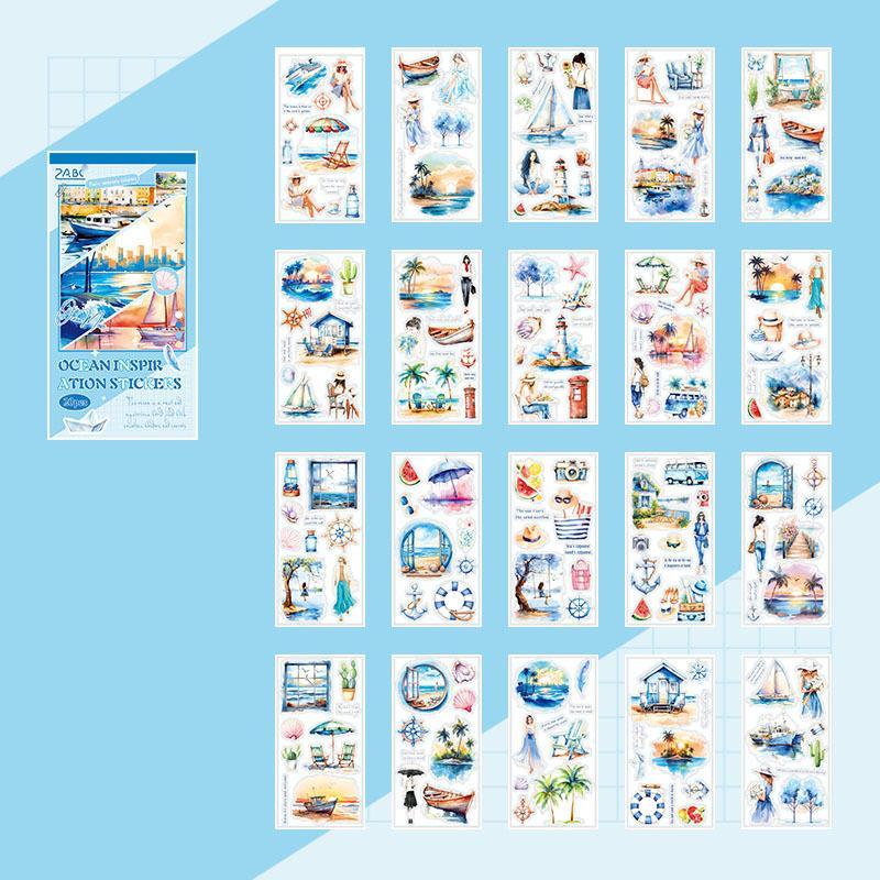 Beach Themed Sticker, 20pcs set Vintage Scrapbooking Sticker, DIY Decorative Decals for Scrapbooking, Journaling, Gift Wrapping