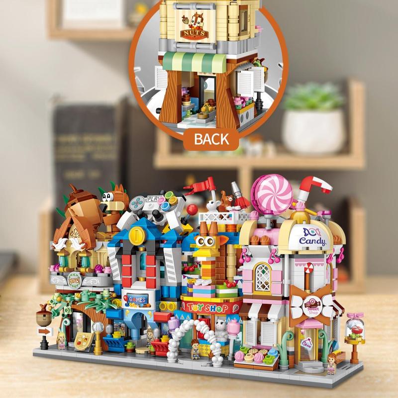 Squirrel Nut Shop Building Block Model, 486pcs set City Street View House Model Building Blocks Toy, Creative Desktop Decoration