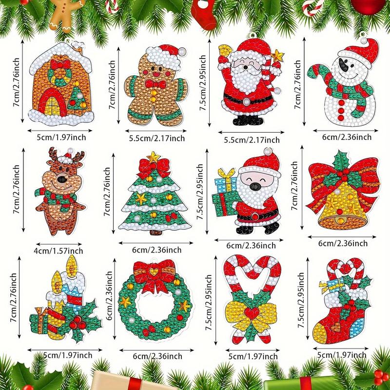 Cartoon Christmas Pattern DIY Painting Keychain Kits, 12pcs set DIY Diamond Arts Colorful Painting Keychain, DIY Art Decoration for Home & Party