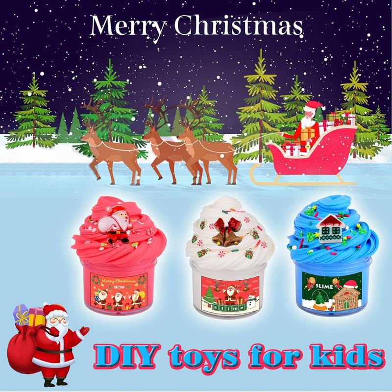 Christmas gift 2024 Advent Calendar: 3-Pack Butter Christmas Slime Kit – Scented DIY Slime for Kids | Stress Relief, Party Favors & Stocking Stuffers