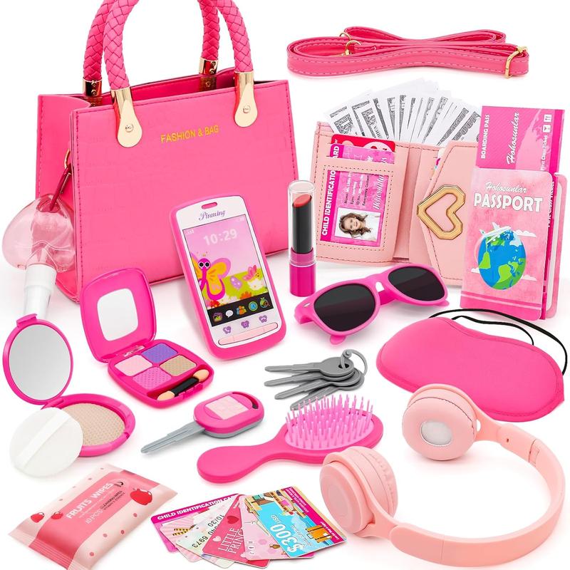 Christmas Little Girl Pretend Play Purse Set with 49PCS Accessories for Toddlers, Birthday Gift for Girls Age 3+