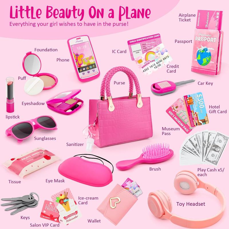 Christmas Little Girl Pretend Play Purse Set with 49PCS Accessories for Toddlers, Birthday Gift for Girls Age 3+