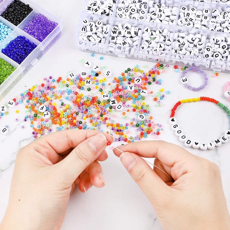 12000pcs 3mm  Seed Beads for Bracelets Making Kit with Letter Alphabet Beads, Friendship Bracelet Kits 8 0 Craft Bead for Jewelry Making Necklaces and Key Chains with 2 Rolls of Cord