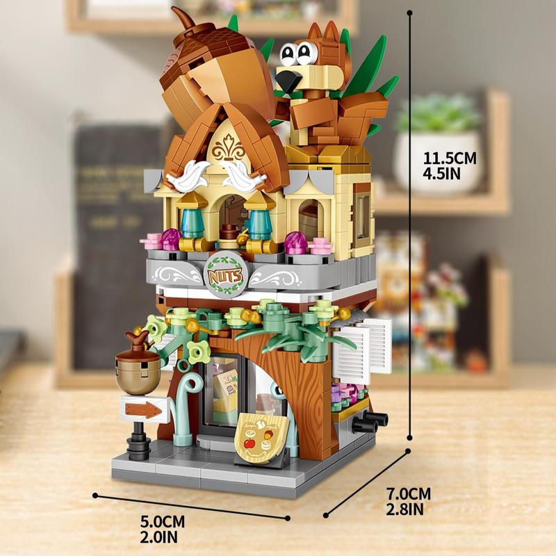 Squirrel Nut Shop Building Block Model, 486pcs set City Street View House Model Building Blocks Toy, Creative Desktop Decoration