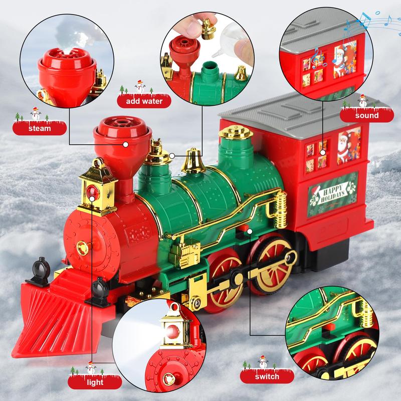 Christmas Train Set with Smoke, Light and Sounds for Kids, Toy Train Set for Ages 3-8+ Years Old Boys, Green，Best Christmas Gift