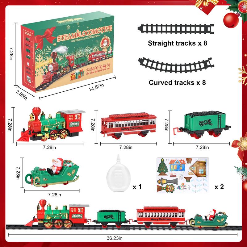 Christmas Train Set with Smoke, Light and Sounds for Kids, Toy Train Set for Ages 3-8+ Years Old Boys, Green，Best Christmas Gift