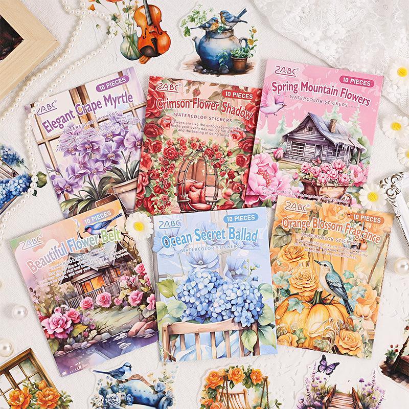 Vintage Flower & Furniture Pattern Sticker, 10pcs set Scrapbooking & Journal Making Material Paper, DIY Decorative Sticker for Stationery Computer Water Bottle