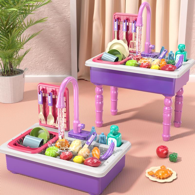 Automatic water circulation sink toys, toy food tableware accessories, kitchen set toys, Christmas gift role play sets