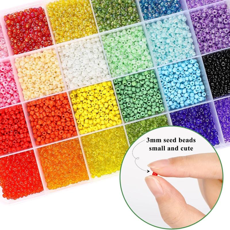 12000pcs 3mm  Seed Beads for Bracelets Making Kit with Letter Alphabet Beads, Friendship Bracelet Kits 8 0 Craft Bead for Jewelry Making Necklaces and Key Chains with 2 Rolls of Cord