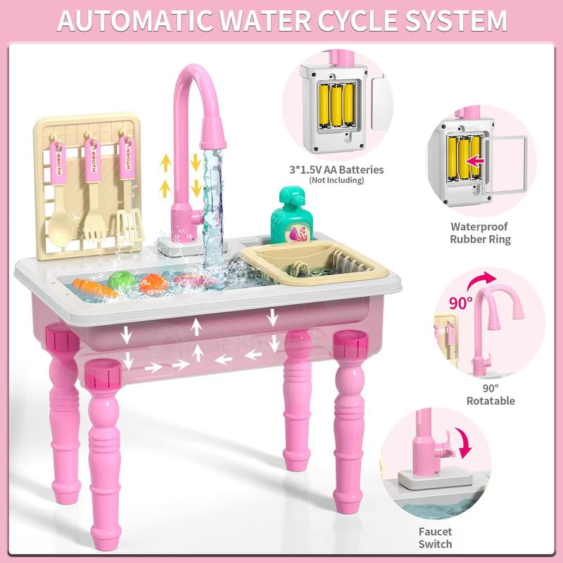 Automatic water circulation sink toys, toy food tableware accessories, kitchen set toys, Christmas gift role play sets