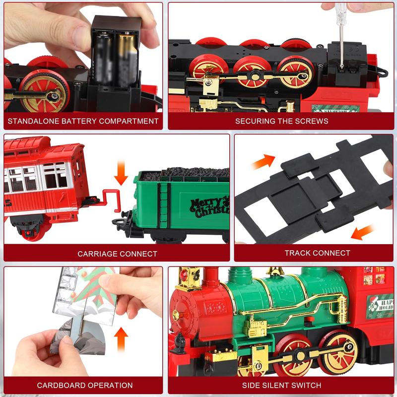 Christmas Train Set with Smoke, Light and Sounds for Kids, Toy Train Set for Ages 3-8+ Years Old Boys, Green，Best Christmas Gift