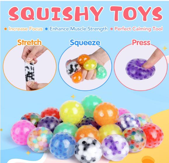 24Pack Stress Balls, Squishy Balls, Squishy Squeeze Balls Bulk Fidget for Adults, Stress Relief Balls, Party Favors, Birthday Gift, Goodie Bag Stuffers