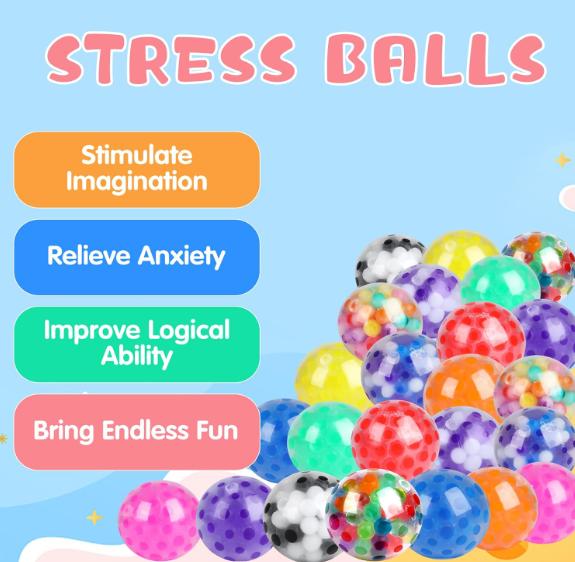 24Pack Stress Balls, Squishy Balls, Squishy Squeeze Balls Bulk Fidget for Adults, Stress Relief Balls, Party Favors, Birthday Gift, Goodie Bag Stuffers