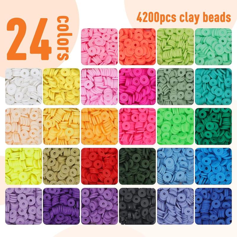 5000 Clay Beads for Bracelet Making Kits, 28 Colors Flat Clay Heishi Beads Jewelry Accessory, Strings for Jewelry Making Kit Bracelets Necklace