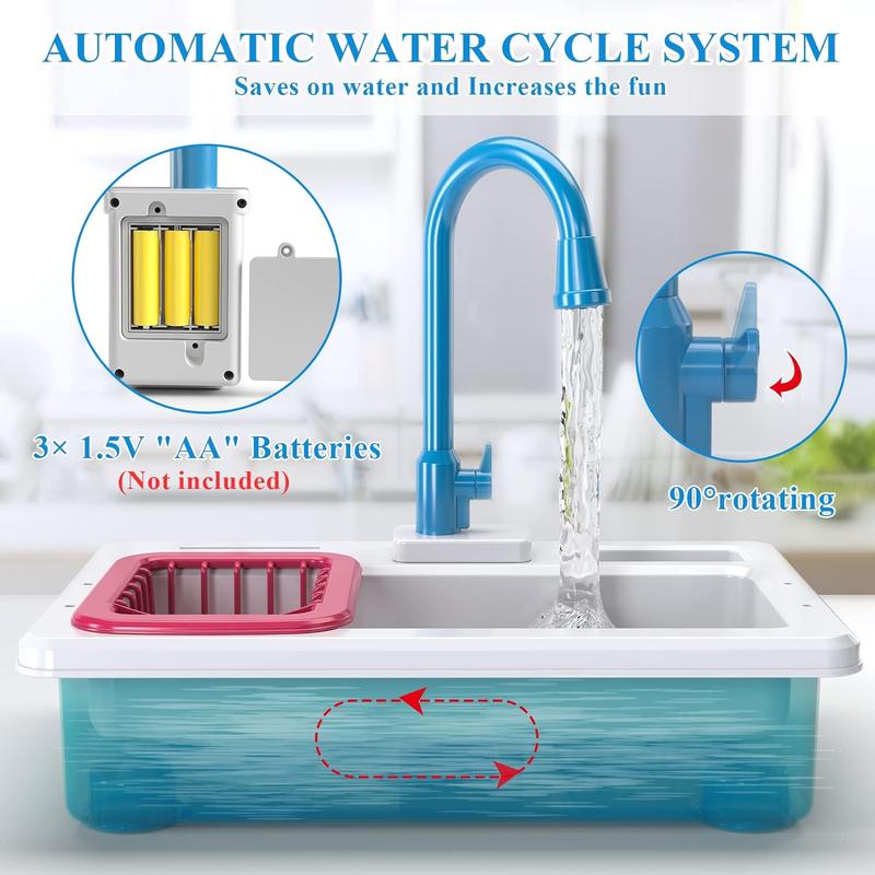 Automatic water circulation sink toys, toy food tableware accessories, kitchen set toys, Christmas gift role play sets