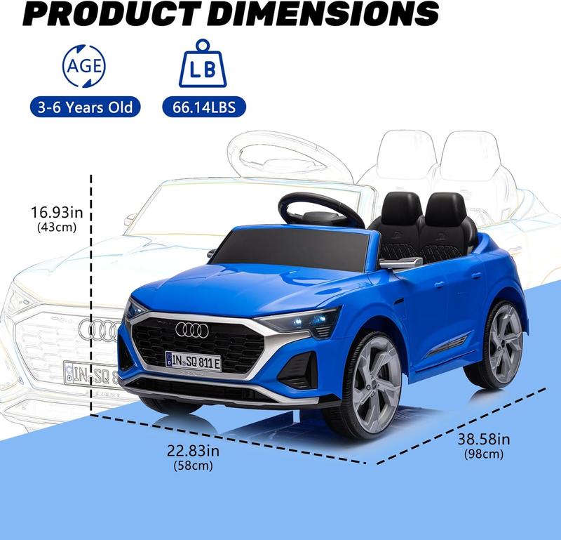 12V Kids Ride-On Electric Audi SQ8 with Parent Remote Control, Dual Drive, Suspension, Adjustable Speed, Music, Volume Control, LED Lights for Ages 3-6