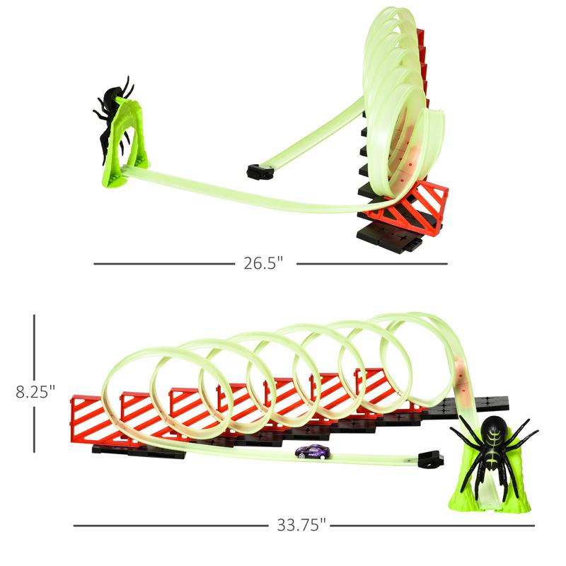 Qaba Track Builder Loop Kit Criss-Cross Glowing Race Track Toy Set Spooky Spider Fun Starter Kit, with Pull-back Car for 3-6 years old, Lime Green