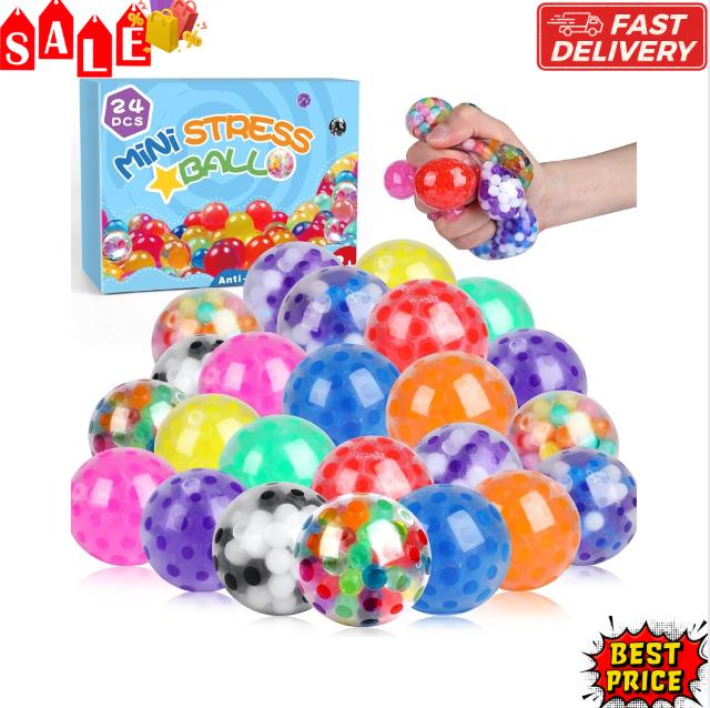 24Pack Stress Balls, Squishy Balls, Squishy Squeeze Balls Bulk Fidget for Adults, Stress Relief Balls, Party Favors, Birthday Gift, Goodie Bag Stuffers