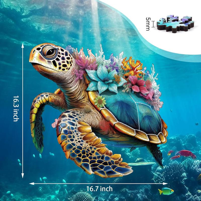 Wooden Puzzles for Adults, Coral Sea Turtle Jigsaw Puzzles 500 count, Unique Shape Puzzles for Adults and Kids, Fun Challenging Puzzles Family Game Gift, Royal Size 16.7 x 16.3 Inches