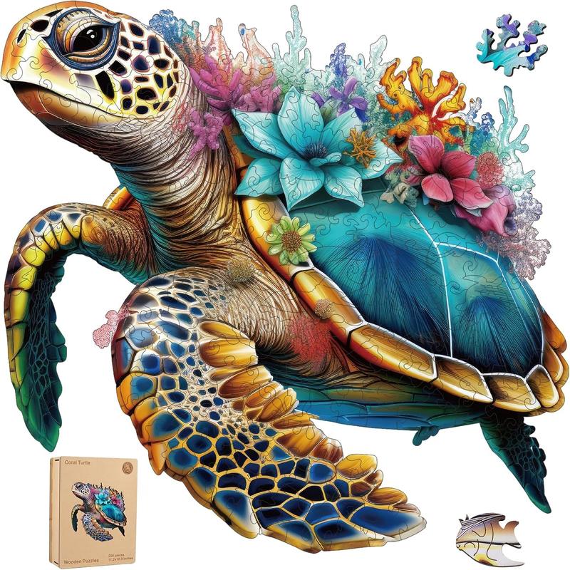 Wooden Puzzles for Adults, Coral Sea Turtle Jigsaw Puzzles 500 count, Unique Shape Puzzles for Adults and Kids, Fun Challenging Puzzles Family Game Gift, Royal Size 16.7 x 16.3 Inches