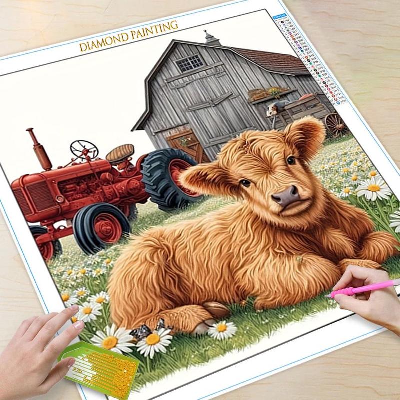 Cartoon Farm Cow Pattern DIY Diamond Arts Colorful Painting Kit without Frame, DIY 5D Diamond Arts Colorful Painting Kit, Wall Art Decor for Home Bedroom