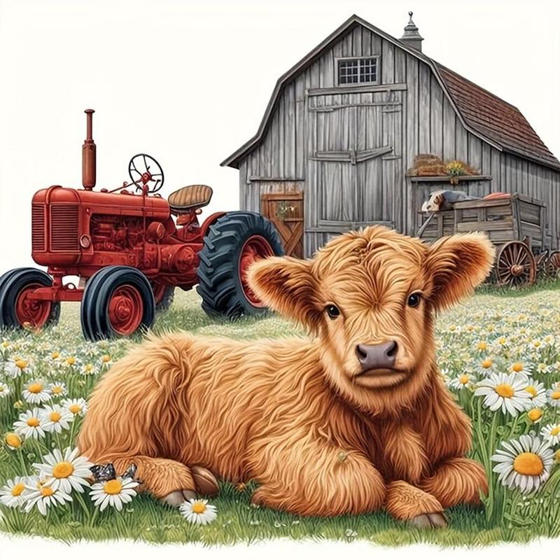 Cartoon Farm Cow Pattern DIY Diamond Arts Colorful Painting Kit without Frame, DIY 5D Diamond Arts Colorful Painting Kit, Wall Art Decor for Home Bedroom